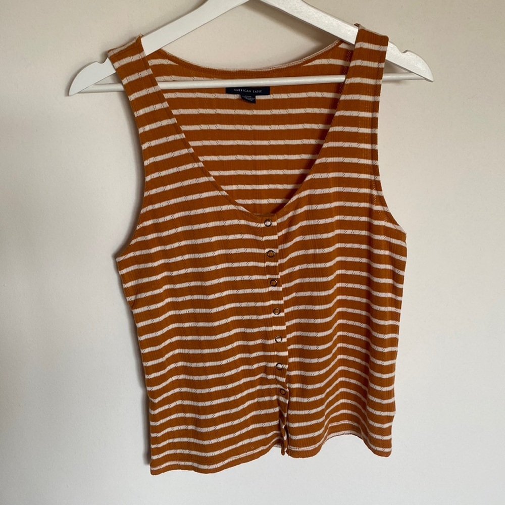 American Eagle Outfitters Rust Brown and White Striped Tank Top